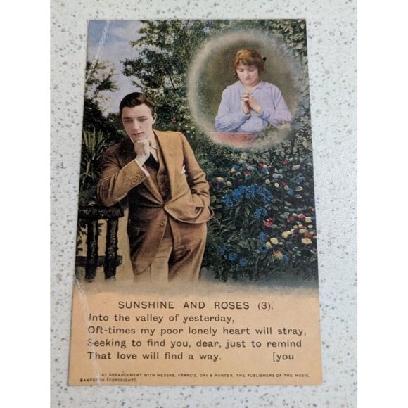Antique WWI Songs Military Soldier Sweetheart Postcards - Sunshine & roses - Picture 4 of 10